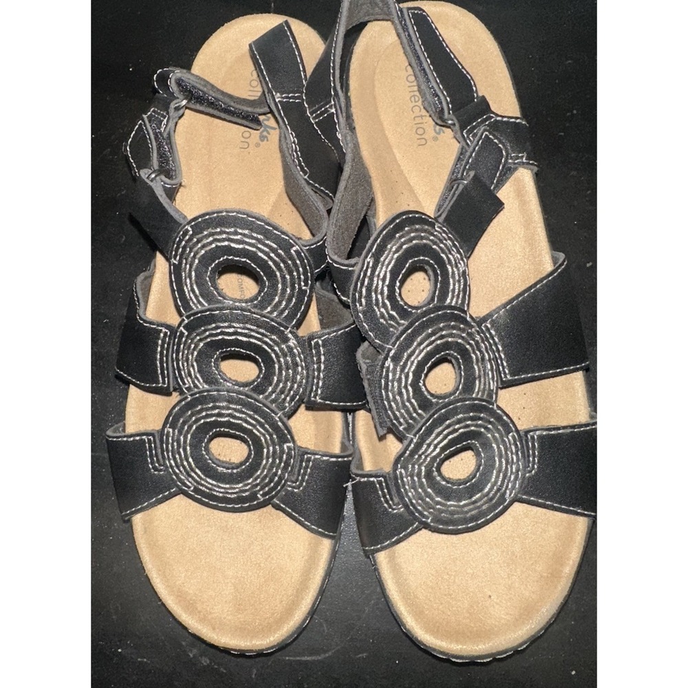 Clarks Merliah Derby Black Leather Sandals Open Toe Walking Shoes Women's Sz 10